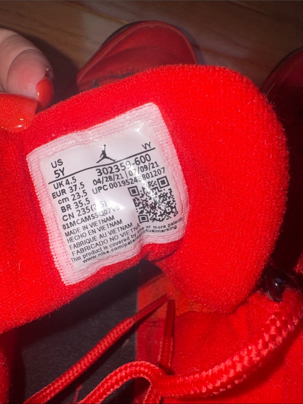 Jordan Kids Red High-Top Sneakers with Black Accents - Picture 6 of 7